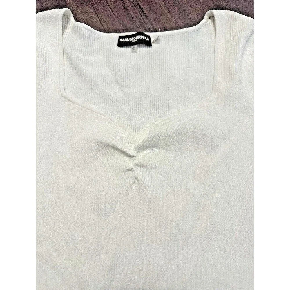 KARL LAGERFELD PARIS Women's Sweetheart-Neck knit Sweater Top Off White ivory XL